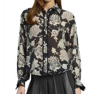NEW EN SAISON elisabet floral btton downshirt in black ivory
